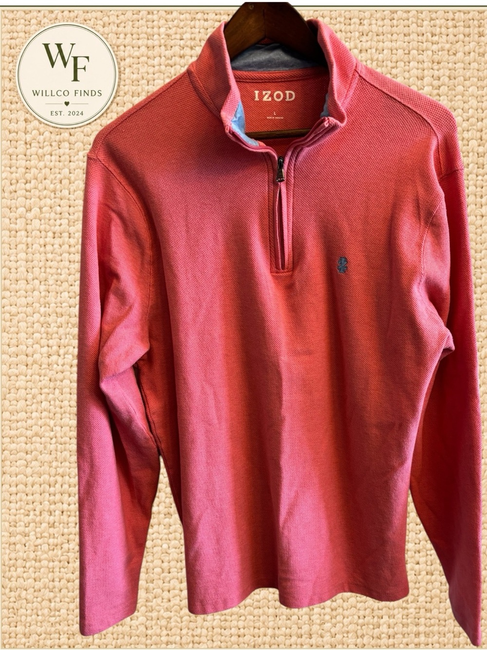 IZOD Men’s Large Pink Quarter Zip Pullover Long Sleeve Stretch Shirt